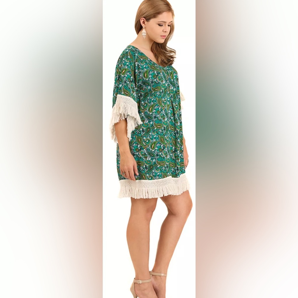 Host Pick-Umgee Teal Paisley Dress with Fringe- Women’s Medium- Boho Pheasant